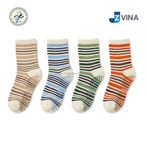 JZVINA Calcetines antideslizantes de dos lados para mujer, calcetines de Pilates a rayas de colores, calcetines antideslizantes transpirables para entrenamiento en estudio de Fitness - Product Image 1