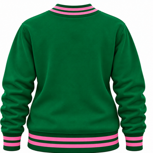 เสื้อสเวตเชิ้ตผ้าริบสีเขียวสำหรับผู้หญิง แต่งตัวอักษรเชนีล คอกลม แขนยาว สไตล์ลำลอง แบบวาร์ซิตี้ เสื้อผ้าผู้หญิงสั่งทำได้ - Product Image 2