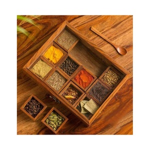 Organizador de Especias de Madera Multiusos con Compartimentos, Caja de Masala Hecha a Mano para Hierbas y Condimentos - Product Image 6