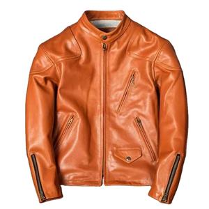 Chaqueta de Motociclista para Hombre, de Cuero Genuino y Lona, Estilo Urbano, Ajustada, con Cierre, Cuello Alto, Resistente al Viento, para Invierno - Product Image 3