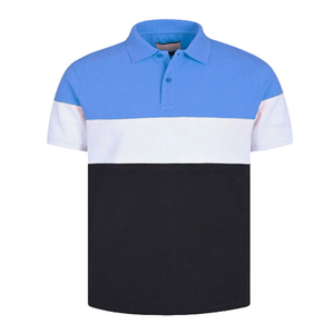 Chemise en coton rayé pour homme, tricotée, manches courtes, coupe décontractée, logo sur le devant, bleu, blanc, noir - Product Image 1