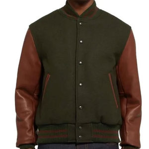 2025 Wholesale Custom Best Quality Winter <b>Vintage</b> <b>Varsity</b> <b>Jacket</b> with Leather Sleeve for Men Anti-wrinkle Breathable - Product Image 1
