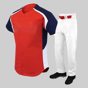 Ensemble de maillot de baseball personnalisé pour homme, manches courtes, col en V, polyester respirant, pantalon blanc avec ceinture bleue et crampons noirs - Product Image 2