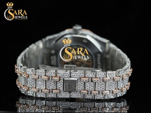 Montre squelette analogique de luxe en or avec quartz glacé, diamants Moissanite VVS, bracelet en acier inoxydable, cadran en verre - Charme Hip Hop - Product Image 4