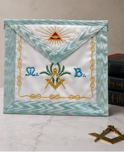 French Rite M:. B:. Apron Embroidered White with Teal Trim Custom Ceremonial Regalia Bullion Wire Craft - Product Image 4
