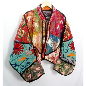 Indian Handmade Vintage Kantha Quilted 100% Cotton Breathable Printed Nonwoven <b>Jacket</b>-Designer Boho Hippie Coat - Product Image 4