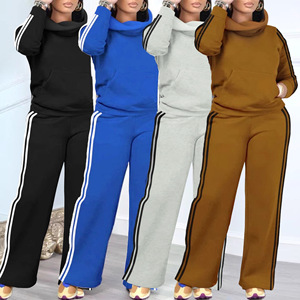 Conjunto de Sudadera y Pantalones Cortos de Forro Polar para Mujer, Estilo Otoñal, Cuello Alto, Hombros Caídos, Diseño Sólido - Product Image 1