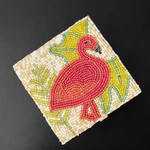 B.H CRAFTS Caja de Joyería de Flamenco Hecha a Mano con Cuentas, Forma Cuadrada, Tema Animal, Decoración del Hogar, Artesanía Textil, Regalo - Product Image 5