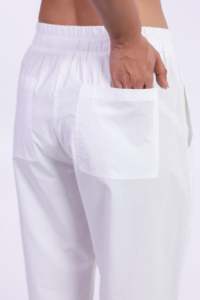 Pantalon droit en coton uni pour femme, taille haute élastique, motif floral, respirant, écologique, style vintage, idéal pour l'été (ODM) - Product Image 4