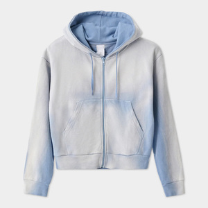 Women's Color Hooded <b>Zip</b>-<b>Up</b> <b>Crop</b> Sweatshirt With Front Logo Heat-Transfer Printing Regular Sleeve Knitted Cotton Spring Style - Product Image 3