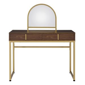 Walnut and Gold 2-<b>Drawer</b> Vanity Desk with Mirror and Jewelry <b>Tray</b> for Makeup Vanities - Product Image 1