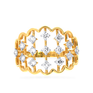 Anillo de Diamantes Brillantes Curvos y Multiformes, Anillo de Moda Chapado en Oro de 18K con Banda Ancha y Diseño Floral Calado con Múltiples Piedras Redondas Brillantes de Circonita Cúbica - Product Image 3