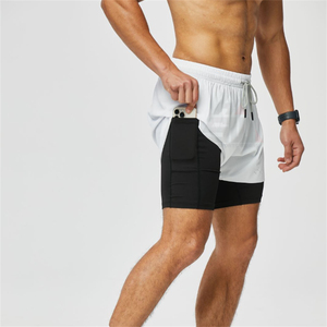 Shorts de sport pour hommes, personnalisables avec logo, en tricot respirant et écologique, taille mi-haute élastique, avec poches à motif uni - Product Image 6