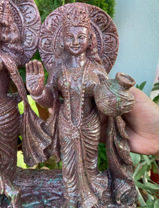 Statue de Radha Krishna sculptée à la main, finition cuivre antique, idole de dieu hindou, sculpture religieuse décorative pour la maison, le temple, la salle de Pooja - Product Image 5
