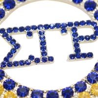 Collier Lettre Sigma Gamma Rho Bleu Royal avec Perles Dorées, Pendentif Sororité Grecque, Bijou Breloque Strass, Chaîne de Perles Tendance
