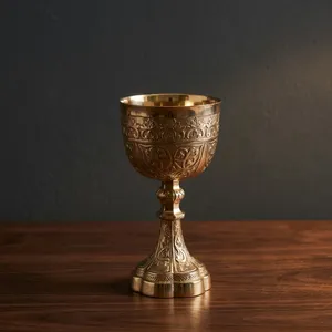 Ornate Gold Metal Goblet Engraved Floral Chalice Decorative Vintage <b>Trophy</b> <b>Cup</b> Luxury Tabletop Display Home Decor - Product Image 5