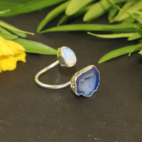 Bague ajustable en argent 925 plaqué, ornée de pierres précieuses de quartz hydro géode drusy de créateur haut de gamme, pour femmes et jeunes filles, vente en gros