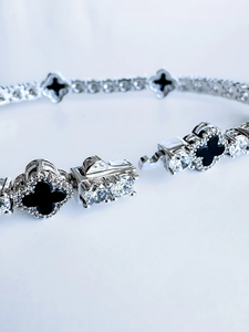 925 <b>Silver</b> Moissanite Clover <b>Bracelet</b> Diamond Tennis Chain Luxury Womens Elegant Black Flower Charm <b>Adjustable</b> Jewelry - Product Image 5