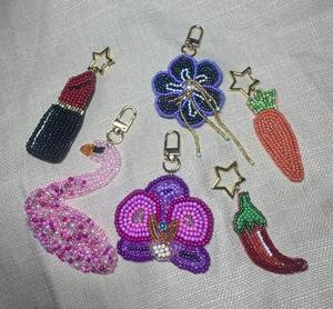 Handmade Embroidery Beaded <b>Keychain</b> Beautiful Artisan Seed Bead Floral Charm for Keys - Product Image 3