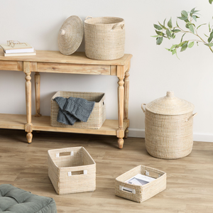 Panier de rangement en jonc de mer très vendu pour salle de bain, panier en osier naturel avec poignée, forme ronde, design moderne - Product Image 6