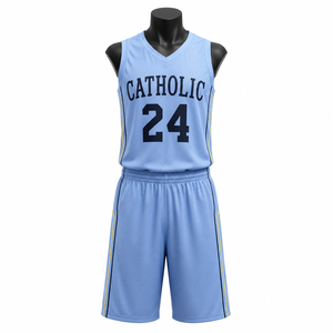 Conjunto de Uniforme de Baloncesto Azul Claro Personalizado, Camiseta y Pantalones Cortos de Baloncesto de Malla Transpirable, Fabricante de Marca Privada OEM ODM - Product Image 1