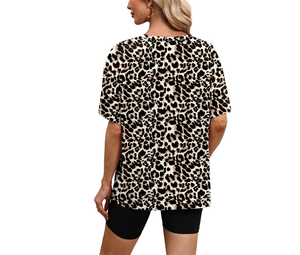 OEM Made Premium Quality Vintage All Over Print Animal Skin Printed 240 GSM 100% Cotton Drop Shoulder Oversized Women's T-Shirt - Product Image 3