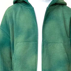 Sweat-shirts à capuche zippés respirants pour hommes, 100 % coton, 300 grammes, teinture unie, imprimé, style décontracté, haute qualité, tendance - Product Image 4
