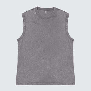 Men's Street Style Hip Hop Tank Top <b>Stone</b> Wash Sleeveless Tee Soft Cotton Polyester Custom Graphic Print Gym Wear ODM Fit - Product Image 5