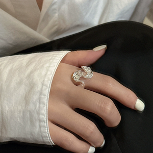 Bague de fiançailles unisexe en argent sterling S925, design coréen ethnique, texture herbe de Tang, tendance, personnalité ondulée - Product Image 3