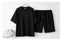 Ensemble de survêtement décontracté d'été pour homme, t-shirt surdimensionné en coton tricoté 100% avec impression personnalisée sur le devant, manches courtes, streetwear deux pièces, séchage rapide