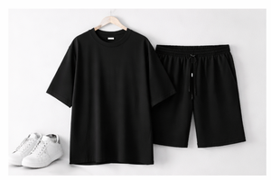 Custom Front Print Knitted 100% Cotton Oversized T-Shirt Set Men Summer Casual <b>Short</b> <b>Sleeve</b> Tracksuit Streetwear Two-Piece Quick - Product Image 6