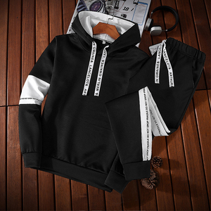 Men's White Hooded 2 1 Tracksuit Set Full Sleeve <b>Black</b> <b>Pants</b> Letter Print Breathable Casual Wear Winter Sporty Design 100% - Product Image 2