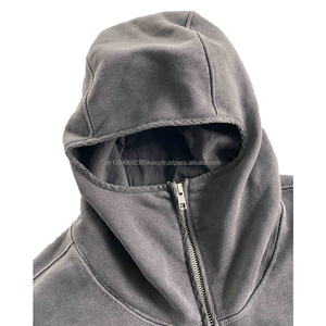 Chaqueta personalizada al por mayor de alta calidad vintage lavado con ácido oversize hombro caído chaqueta gris para hombre medio cuello cremallera Sudadera con capucha - Product Image 5