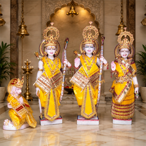 หินอ่อนรามดาร์บาร์พร้อมชริงการ์ |   รูปปั้นราม ศิทรา ลักษมณ์ ฮานูมาน |   รูปปั้นหินอ่อนทำมือ |   มาลียาส จาัยปุร์ - Product Image 1