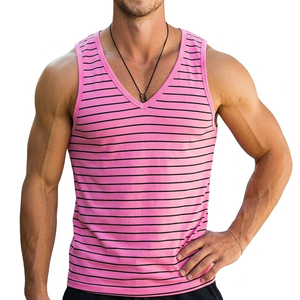 Camiseta deportiva a rayas para hombre, cuello en V, sin mangas, para culturismo, OEM, hecha a medida, directamente de fábrica, camisetas sin mangas para hombre - Product Image 3