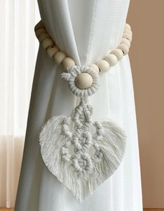 Macrame Leaf Curtain <b>Tiebacks</b>: Boho Cotton Window Decor - Product Image 3