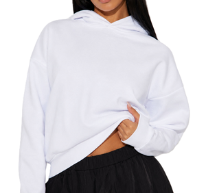 Oversized Women's White Hooded <b>Crop</b> <b>Top</b> With Black Wide Leg Pants Side Stripe Solid Color Knitted Sweatshirt Set Women's Hoodies - Product Image 3