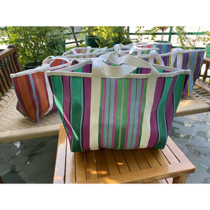 Bolsa de compras de nailon reciclado ecológica de primera calidad, bolsillo con correa de rayas multiusos para viajes al aire libre, Idea de regalo - Product Image 5