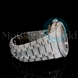 Reloj de Lujo Totalmente Cubierto de Diamantes VVS Moissanite, Color D E, Corte Brillante Redondo VVS1, Plateado, Estilo Hip Hop para Hombre - Product Image 4