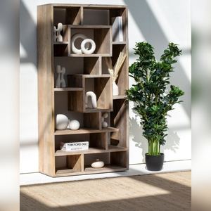 Étagères de présentation en bois Vandana Altis Flux, meubles de rangement minimalistes en bois massif modernes - Product Image 1