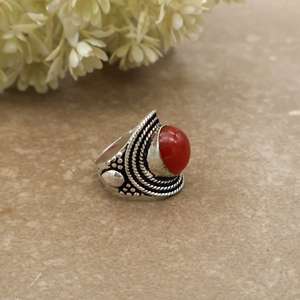 Vintage Natural Carnelian Bezel <b>Set</b> Statement <b>Ring</b> Brass Plated Adjustable Band Antique Boho Ethnic Handmade Daily Wear Jewelry - Product Image 2