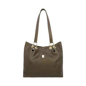 Sac fourre-tout de grande capacité pour femmes, de haute qualité, en cuir véritable durable, avec un design simple, vert olive, couleurs et logo personnalisables - Product Image 1