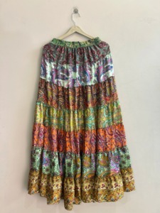 Jupe longue d'été pour femme, style bohème, imprimé cachemire, à volants, taille élastique, en mousseline, coupe trapèze - Product Image 1