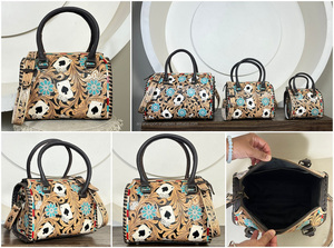 Bolsos de Viaje de Cuero Vacuno Hechos a Mano de Lujo, Diseño Floral Occidental, Bolsos de Mano Medianos para Mujer, Bolsos de Viaje Cruzados - Product Image 3