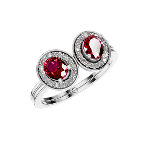 Anillo de rubí ovalado doble de Plata de Ley 925 con diseño de Halo doble clásico, diamantes naturales certificados por IGI, boda glamorosa para fiesta - Product Image 1
