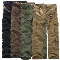 Celana Cargo Katun Pria, Model Longgar, Banyak Kantong, Gaya Workwear, Pinggang Elastis, Kancing Depan, Berat Sedang, Kasual Musim Semi, Tenun Datar