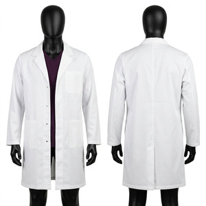 Blouse de laboratoire blanche en polycoton de qualité supérieure 200 GSM à manches longues pour médecin avec trois poches, vêtement de travail personnalisable avec logo - Product Image 1
