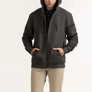 Sudadera con capucha negra sólida para hombre 2026 al por mayor, nueva chaqueta streetwear con cremallera completa, diseño estampado, sudaderas para hombre, servicio personalizado OEM - Product Image 1