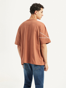 Camiseta de Algodón Oversize para Hombre, Manga Corta, Cuello Redondo, Estilo Casual, Ajuste Regular, Largo Regular, con Ribete de Contraste Tejido - Product Image 5