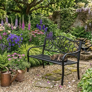 Weatherproof Powder Coated Wrought Iron European Design KHP Park <b>Bench</b> Custom Hand Forged <b>Metal</b> Garden Long Chair 2-Seater - Product Image 4